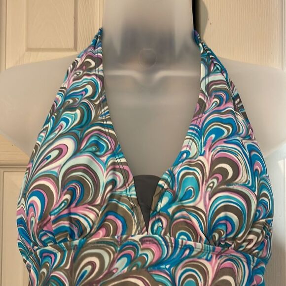 Free Country Womens Tankini Swim Top Halter Tie Multicolor Swirl Pattern Medium - Picture 5 of 16